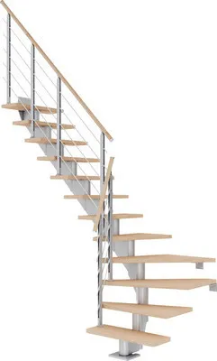 Produktbild von Pertura Mittelholmtreppe Alena Eiche Leimholz Perlgrau 1/4 gewendelt unten links/rechts 75 cm 12 Stufen / 13 Steigungen