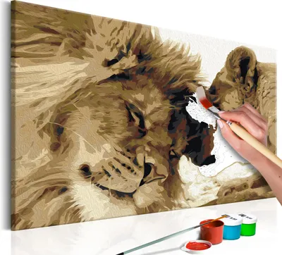 Zdjęcie produktu dla Zestaw do malowania liczbami Lew 50x40 cm z drewnianą ramą na płótnie dla dorosłych Malarstwo dla dzieci Zestaw do samodzielnego malowania n-A-0222-e-a