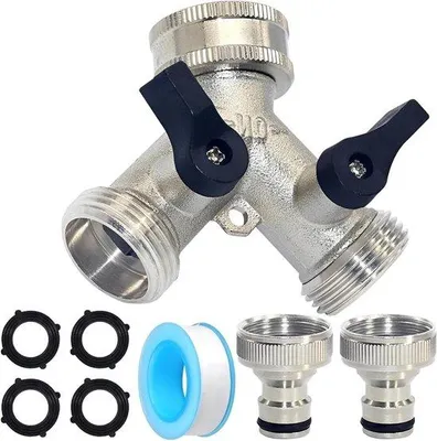 Produktbild von Wasserverteiler Messing vernickelt 3/4 Zoll mit Schalter für Garten