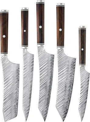 Produktbild von Set Damast Küchenmesser WO-39193 - 5 Stück in Braun | Hochwertige Klingen KP39193