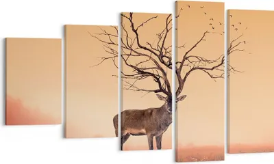 Produktbild von Bild auf Leinwand - Leinwandbild - Hirsch Baum Nebel Wald - 100x60cm - Wand Bild - Wanddeko - Leinwanddruck - Bilder - Kunstdruck - Wanddekoration - Leinwand bilder - Wandkunst - EG100x60-3127