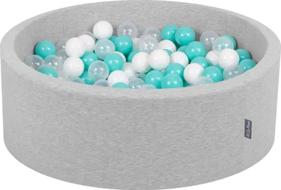 Produktbild von KiddyMoon Bällebad 90x30cm Hellgrau 300 Bälle ∅7cm Rund Bällepool Mit Bunten Bällen Für Babys Und Kinder
