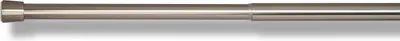 A close-up, straight-on view of a metal tension rod against a white and light gray gradient background.