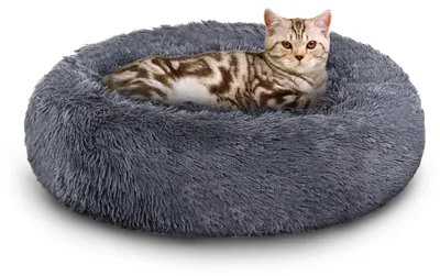Productafbeelding van Eikuavons Rond hondenbed/kattenbed, diameter 60 cm, lange pluis, antislipbodem, donkergrijs