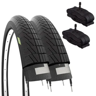 Immagine prodotto di Ecovelò, 2 pneumatici da 20 x 1,75 (47-406) + camera d'aria America, pneumatici da corsa neri, ideali per biciclette da città Graziella e biciclette per bambini