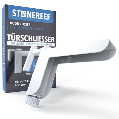 Produktbild von Türschließer ohne Bohren Türanlehner bis 16 mm Falz Türdämpfer weiß Wird nur in den Türfalz eingehängt: kein Bohren, keine Spuren, jederzeit abnehmbar