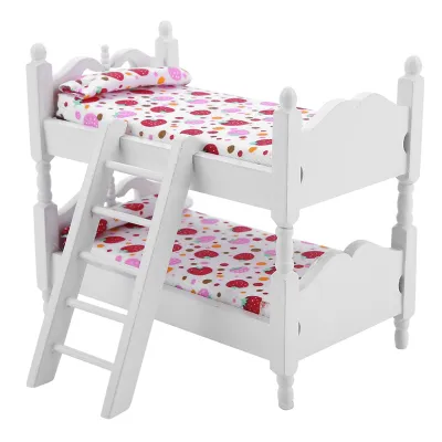 Obrázok produktu pre Miniatúrny nábytok do bábikového domčeka v mierke 1:12, model detskej izby, poschodová posteľ, hračka (ružová jahoda)