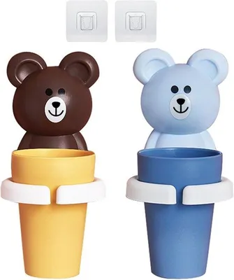 Produktbild von Zahnputzbecher-Set aus Kunststoff - 2 Stück - Zahnputzbecherhalter ohne Bohrungen - Zahnputzbecherhalter für Kinder ab 2 Jahren - hygienische Zahnputzbecherhalter mit Aufschlag
