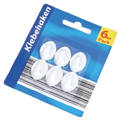 Obrázok produktu pre Praktické samolepiace háčiky, biela farba, balenie 6 kusov – flexibilné samolepiace háčiky na stenu, vhodné do kuchyne, kúpeľne, chodby a na usporiadanie domácnosti