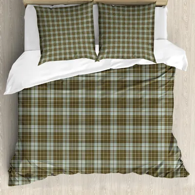 Produktbild von ABAKUHAUS Schottenkaro Bettbezug Set, Scottish Art Verzierung Tartan Pastelltönen Geometrisch Klassiker, 155 x 220 cm + 80 x 80 cm, Hellgrün Blassbraun