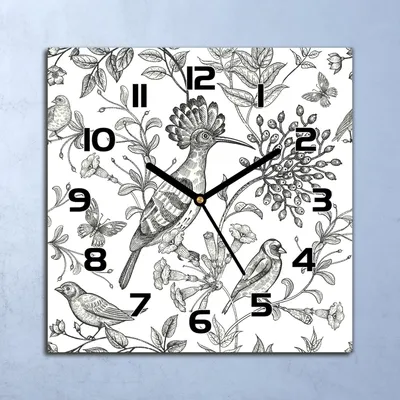 Produktbild von Wanduhr Echt-Glas-Küchenuhr Vogelskizze weiß Quarz Lautlos 30x30 Deko Bilder