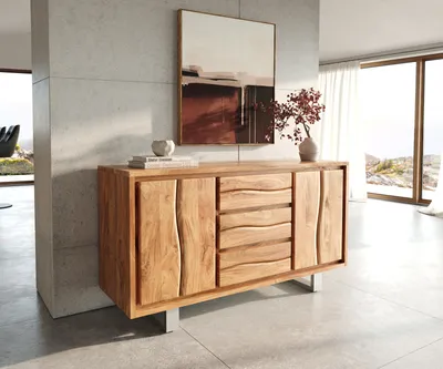 Produktbild von DELIFE Sideboard Live-Edge 147 cm Akazie Natur 3 Schübe 2 Türen