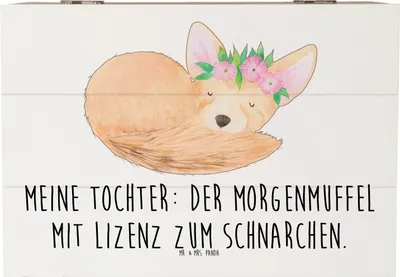 Produktbild von Mr. & Mrs. Panda Geschenkbox Tochter Morgenmuffel 22 x 15 cm - Weiß - Geschenk, Freude, Lächeln, lustige Familiensprüche, Einfallsreichtum, Holzbox, schatztruhe, Box