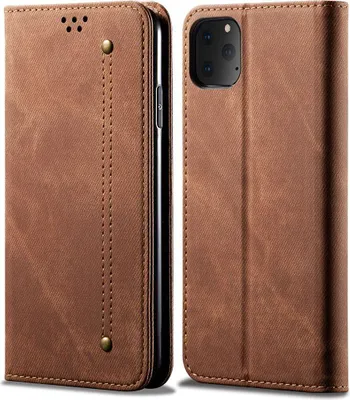 Produktbild von iPhone 11 Pro Hülle, LaimTop Denim Leder Brieftasche Magnetverschluss Flip Bookstyle Schutzhülle mit Standfunktion für iPhone 11 Pro Braun