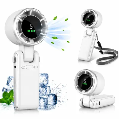 Produktbild von Turbo-Handventilator,Tragbarer Ventilator mit 5 Windstufen,LED-Display,4000mAh Akku,Mini Kühlventilator 180° Faltbarer,Type C,Leise
