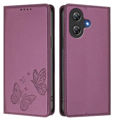 Produktbild von Lederhülle für Ulefone Note 21, Schmetterling Prägung Leder Brieftasche Schutzhülle mit Ständer Lila