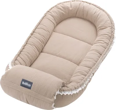 Immagine prodotto di Baby Nest Accogliente mussola beige con rivestimento decorativo: cuscino e cuscino da braccio, coccolosa mussola beige