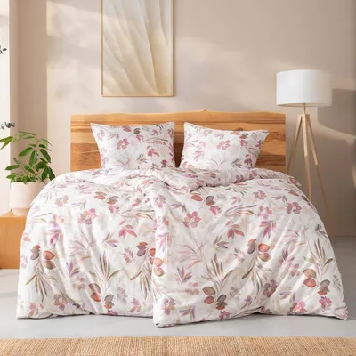 Produktbild von Estella Bio Mako Satin Bettwäsche 135x200 Bertha Blätter lila beere 3416-985