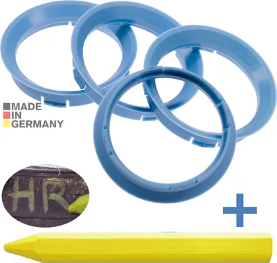 Produktbild von 4X Zentrierringe 63,3 x 56,6 mm Hellblau Felgen Ringe + 1x Reifen Kreide Fett Stift