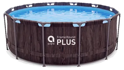 Produktbild von Avenli Frame Plus Pool 457x122 cm, Aufstellpool rund, ohne Pumpe, Dunkle Holzoptik