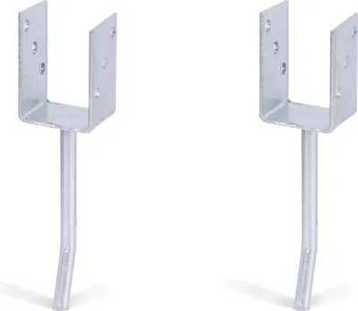 Immagine prodotto di Supporti per montanti a U Alberts (2 pezzi) con ancoraggi in acciaio tondo per calcestruzzo, 71x104 mm, ancoraggio da 200 mm, zincati a caldo, da incassare nel calcestruzzo
