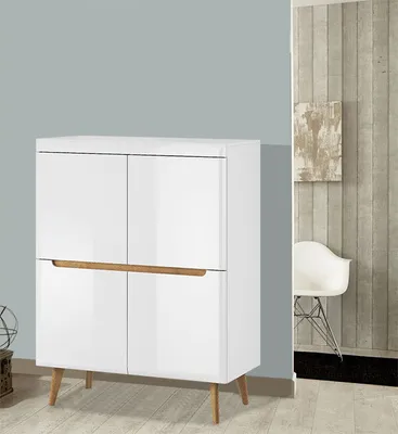 Produktbild von Kommode Anrichte Highboard Wohnzimmer 107cm weiß hochglanz riviera eiche