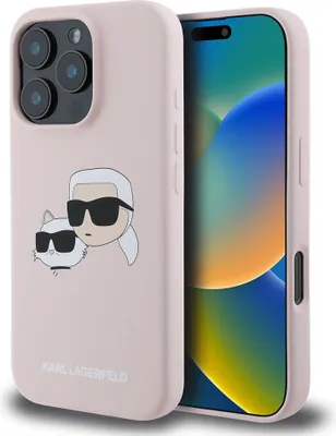 Image de Karl Lagerfeld Klhmp16Lskchpplp Iphone 16 Pro 6.3 Pink/Pink Hardcase Silicone Double Heads Print Magsafe