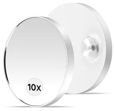 Produktbild von Vergrößerungsspiegel mit 10-facher Vergrößerung, Saugnapf zur Wandmontage, Durchmesser 9,5 cm lang x 8,5 cm breit, Vergrößerungsspiegel für Make-up