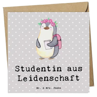 Produktbild von Mr. & Mrs. Panda Glückwunschkarte Studentin Leidenschaft - Grau Pastell - Geschenk, faltkarte, Grußkarte, Klappkarte, doppelkarte, anlasskarte