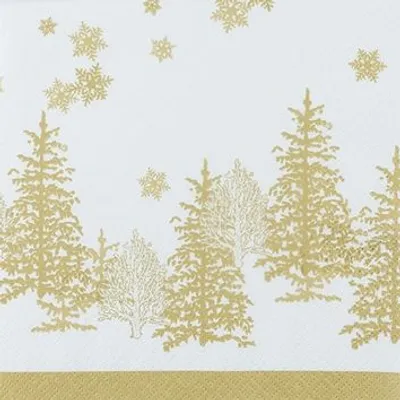 Produktbild von 20 kleine Cocktailservietten Tree and Snowflakes gold - Bäume & Schneeflocken gold 25x25cm