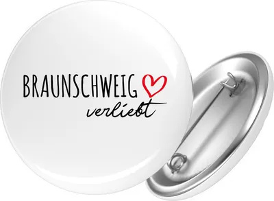 Produktbild von Huuraa Button Braunschweig verliebt 25mm rund mit Sicherheitsnadel Ansteckbutton Geschenkidee
