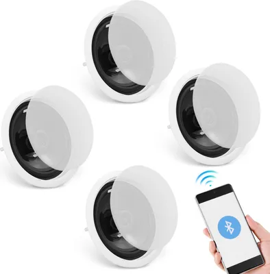 Produktbild von VEVOR zestaw 4 głośników sufitowych Bluetooth ok. 17 cm, 150 W, system głośników ściennych o impedancji 8 Ω i czułości 89 dB, do kuchni w domu, salonu, sypialni lub zadaszonych werand