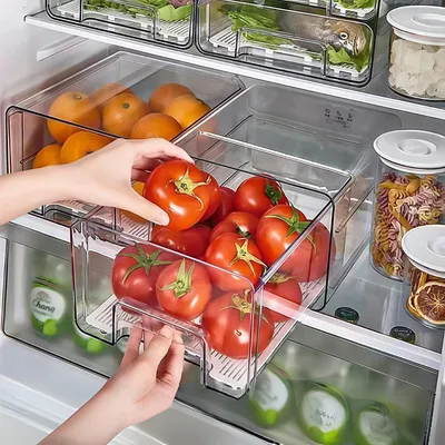 Produktbild von 1 Stück Kühlschrank Organizer Schublade Stapelbare, herausziehbare Behälter für Fridge Organizer, transparentes Lebensmittel-Aufbewahrungsbehälter-Set
