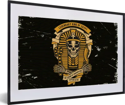 Produktbild von MuchoWow® MuchoWow® Gerahmtes Poster Pharao - Skelett - Retro - Zeichnung 60x40 cm - Poster mit zchwarzem Bilderrahmen - Schlafzimmer - Plakat in Rahmen - Drucken