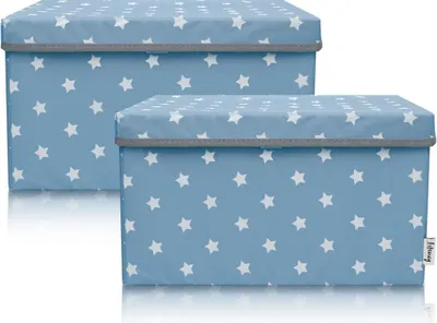 Produktbild von Lifeney 2-Set Aufbewahrungsbox Kinder (37x25x21cm) I Aufbewahrungskorb für Kinderzimmer und Wohnbereich I Kinder Aufbewahrungskiste (Türkis Stern)