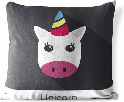 Produktbild von MuchoWow® Outdoor Kissen - Kinder Einhorn Logo Illustration - 45x45 cm - Wetterfest - Lounge Kissen - Fotokissen - Dekoratives Kissen