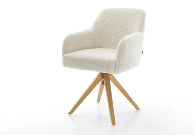 Produktbild von DELIFE Drehstuhl Greg-Flex Teddystoff Beige Holzgestell kantig Natur 360° drehbar Taschenfederkern