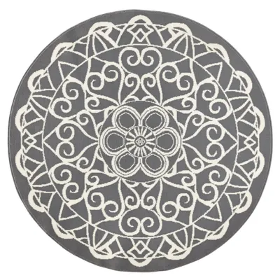 Zdjęcie produktu dla Okrągły nowoczesny dywan do salonu, szaro kremowy wzór MANDALA 140cm
