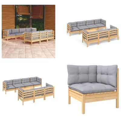 Produktbild von vidaXL 8 tlg. Garten Lounge Set mit Grauen Kissen Kiefer Massivholz - Garten-Lounge-Set - Garten-Lounge-Sets - Gartenmöbel-Set - Gartenmöbel-Sets