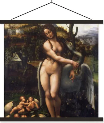 Produktbild von MuchoWow® Textilposter Leda und der Schwan - Leonardo da Vinci 90x90 cm mit schwarzem Rahmen - Magnetisches
