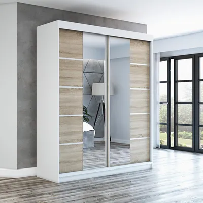 Produktbild von Schwebetürenschrank Kleiderschrank ERA  180 cm Schrank Garderobe Spiegel.Verschiedene Farben (Weiß, Schwarz, Somona). Möbel vom Hersteller!