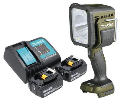 Image de Makita DML 812 SG Projecteur portatif sans fil 18 V 1250 lm LED Olive Grn Outdoor Adventure édition spéciale + 2x batterie 6,0 Ah + chargeur