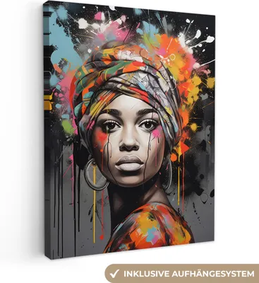 Produktbild von Wanddeko 60x80 cm - Frau - Graffiti - Schwarz, Leinwand Bilder, Gemälde, Wanddeko