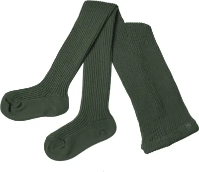 Produktbild von Kinderstrumpfhosen für Mädchen aus Baumwolle 2:2 Rippe Dunkelolive Größe 98-104