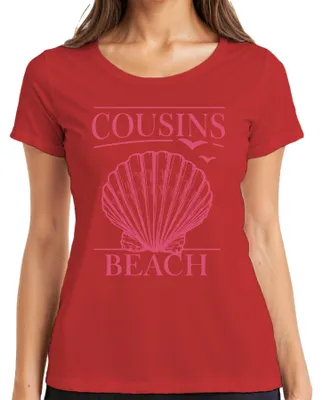 Productafbeelding van COUSINS BEACH, Muschelstrand, Meer. T-shirt voor dames, model "The Summer I Got Pretty", kleur: rood, maat: L