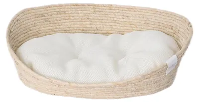 Kuschelbett, 43x35x15 cm, Naturmaterial/Plüsch, weiß/beige