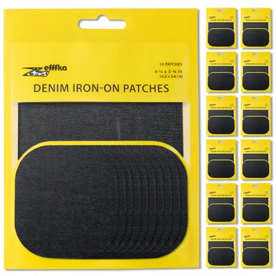 13er-Pack Denim-Bügelflicken, schwarz, 10 Stück, 9,8 x 10,8 cm