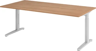 Produktbild von bümö Schreibtisch Serie-XB - Gestell: Silber, Nachbildung: Nussbaum, Größe:  200 x 100 cm