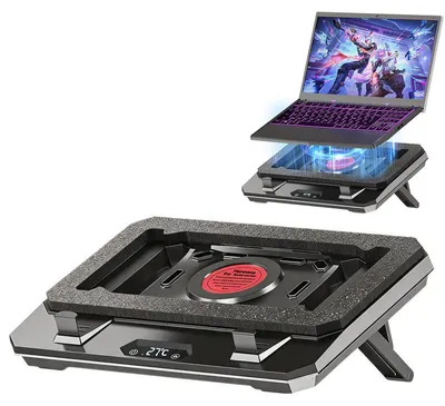 Produktbild von Laptop-Kühlpad mit verstellbarem Ständer, Turbo-Kühlsystem für 10–17 Zoll Gaming-Laptops, flexibler Dichtungsring und stabile Kühlung