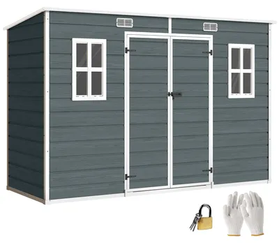 Produktbild von Outsunny Gerätehaus 3,2m², Geräteschuppen mit Pultdach, 303x123x197cm Grau